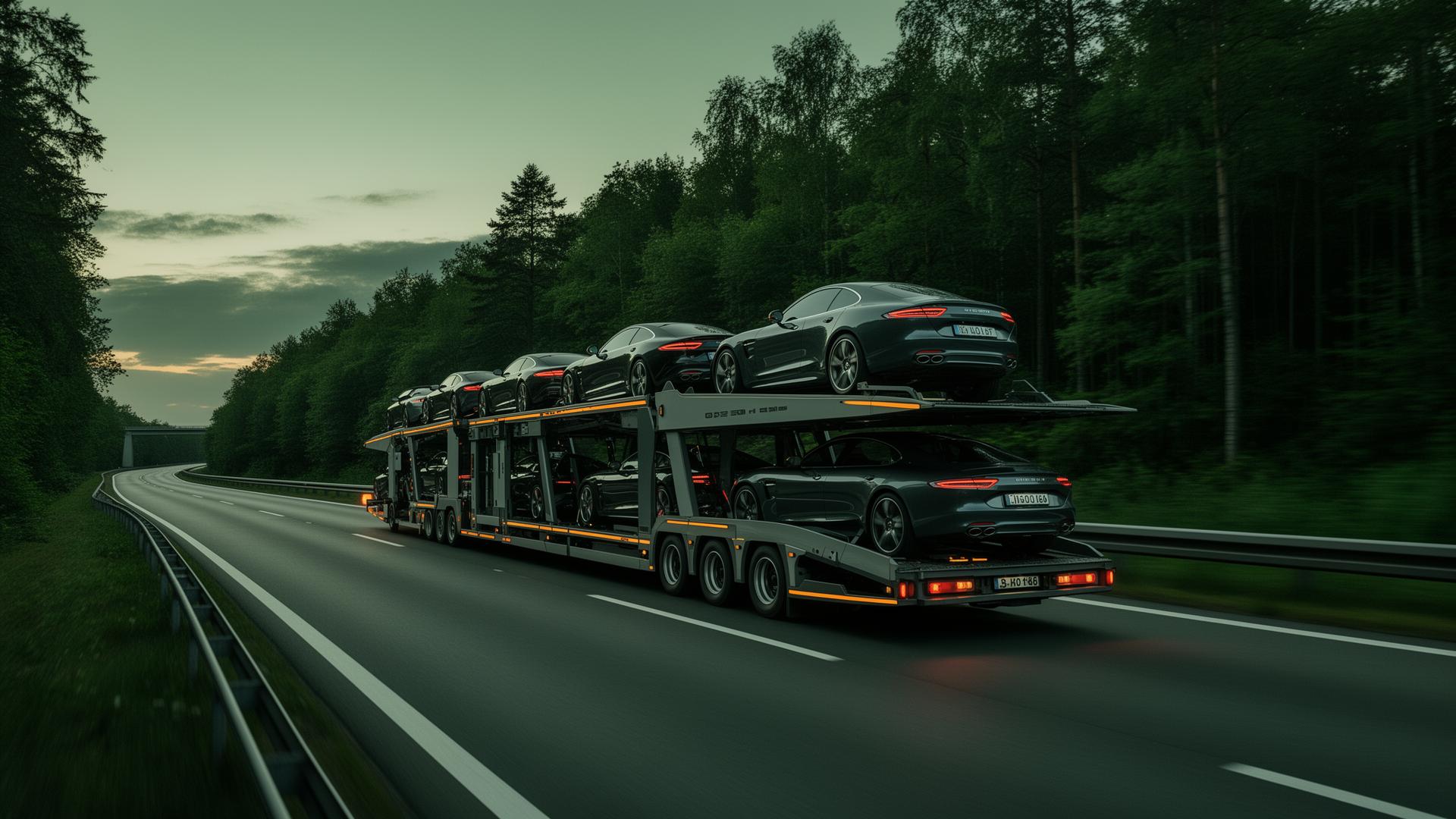 Autosped biltransport på vei gjennom Europa